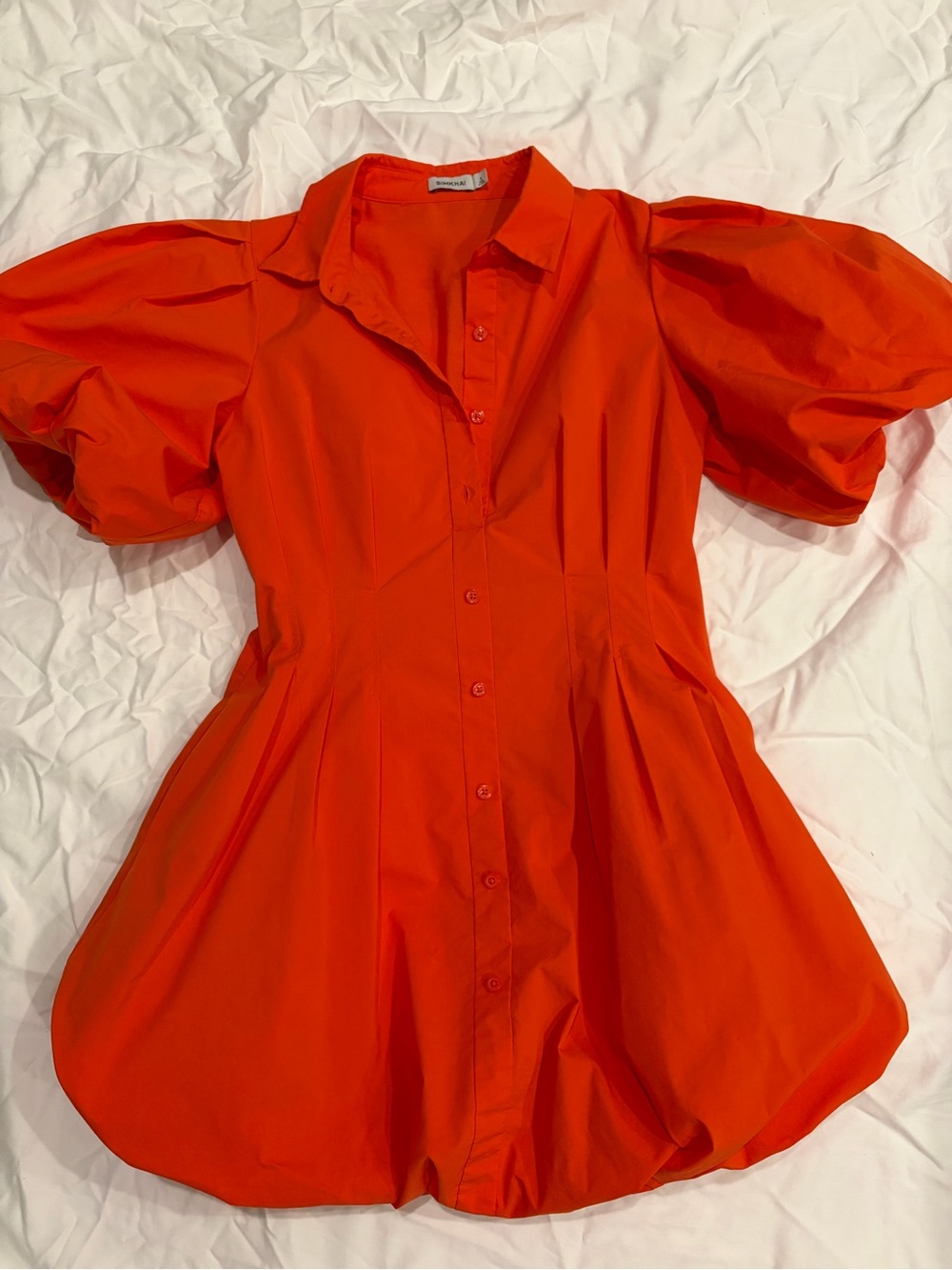SIMKHAI Puff-Sleeve Mini Dress in Orange